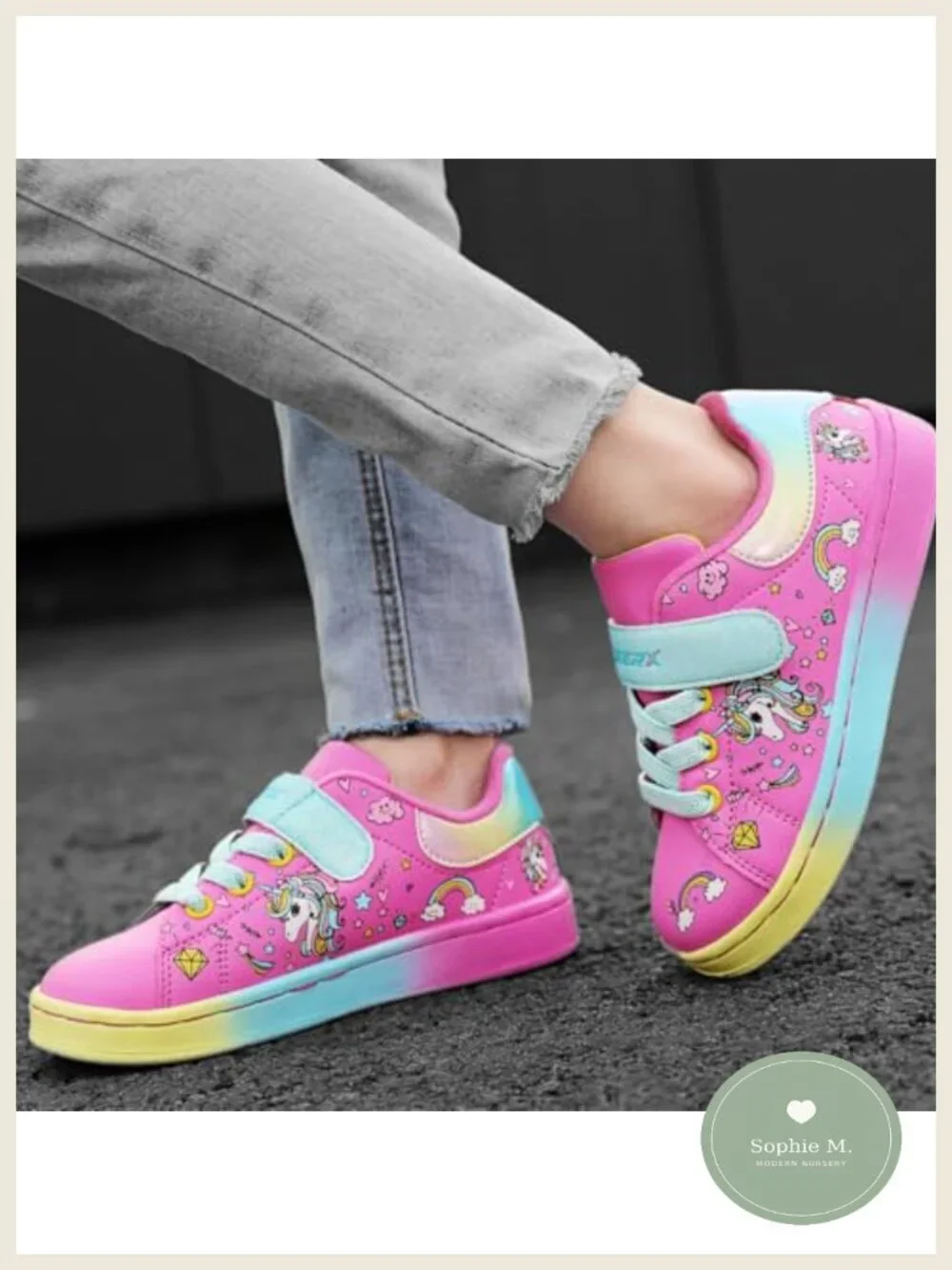 Toddler Girl Lightweight Unicorn Sneakers Hook & Loop Closure Non-Tie Laces